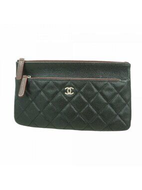 Chanel Pouch Quilted Caviar Leather Black Silver